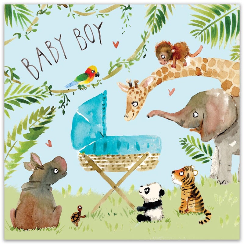 Twizler New Baby Boy Card with Blue Crib and Jungle Animals - New Baby Card Boy - Cute Newborn Essential Gifts - Congratulations - Image 2